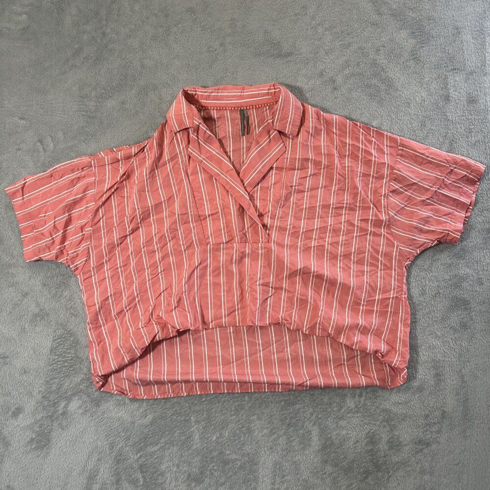 Anthropologie Dylon Short Sleeve Wide Placket Top Womens Small Oversize Striped